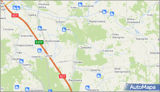 mapa Zawadka gmina Pilawa, Zawadka gmina Pilawa na mapie Targeo