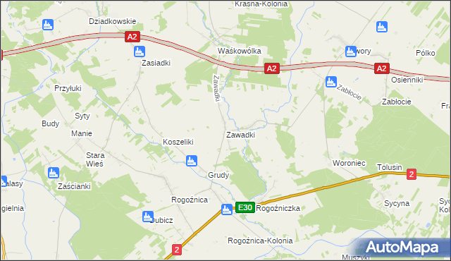 mapa Zawadki gmina Międzyrzec Podlaski, Zawadki gmina Międzyrzec Podlaski na mapie Targeo