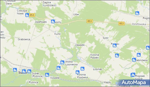 mapa Zawadki gmina Susiec, Zawadki gmina Susiec na mapie Targeo
