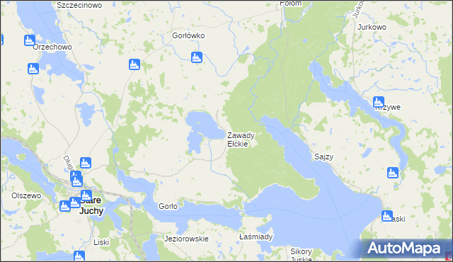 mapa Zawady Ełckie, Zawady Ełckie na mapie Targeo