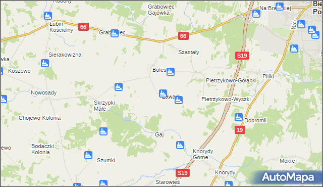 mapa Zawady gmina Bielsk Podlaski, Zawady gmina Bielsk Podlaski na mapie Targeo