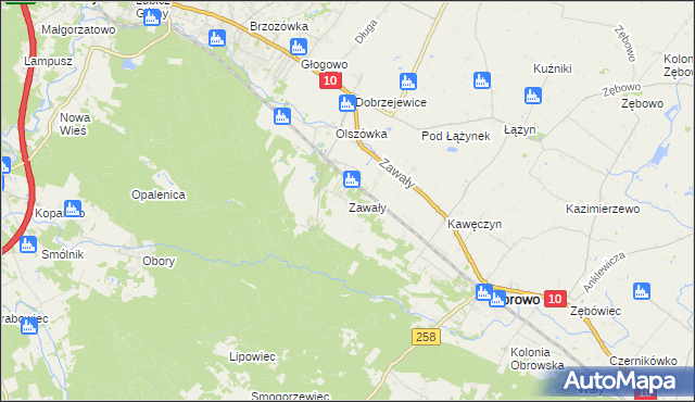 mapa Zawały gmina Obrowo, Zawały gmina Obrowo na mapie Targeo