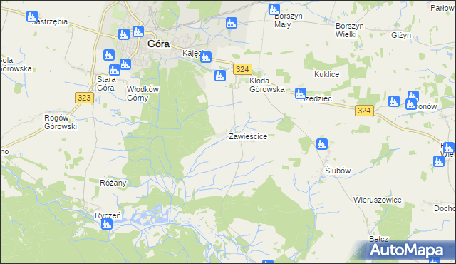 mapa Zawieścice, Zawieścice na mapie Targeo