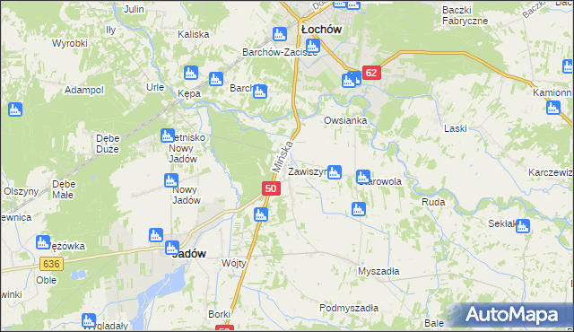 mapa Zawiszyn gmina Jadów, Zawiszyn gmina Jadów na mapie Targeo