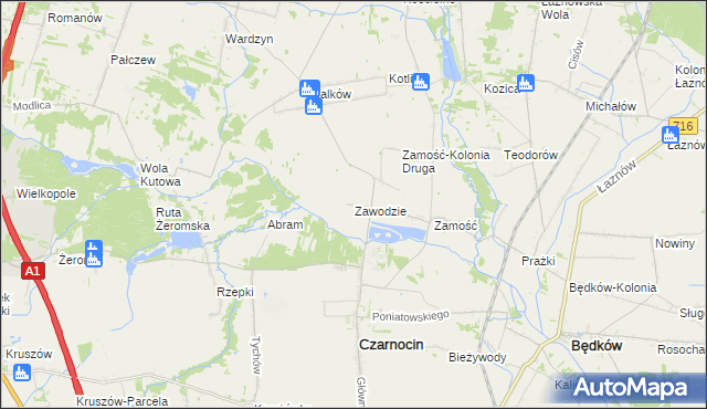 mapa Zawodzie gmina Czarnocin, Zawodzie gmina Czarnocin na mapie Targeo