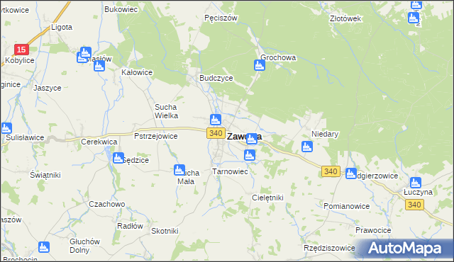mapa Zawonia powiat trzebnicki, Zawonia powiat trzebnicki na mapie Targeo