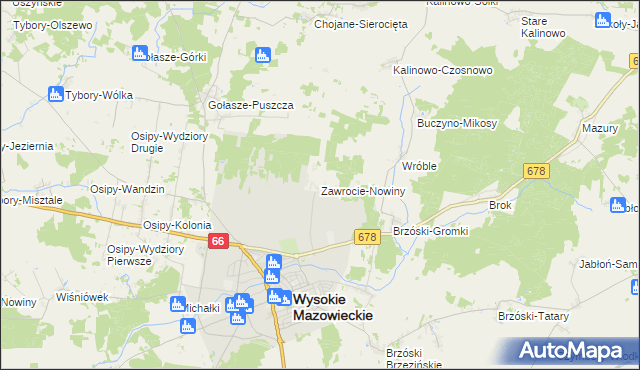 mapa Zawrocie-Nowiny, Zawrocie-Nowiny na mapie Targeo