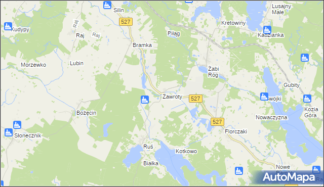 mapa Zawroty, Zawroty na mapie Targeo