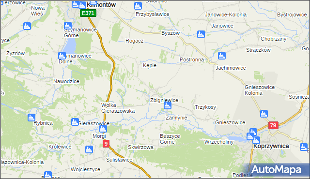 mapa Zbigniewice-Kolonia, Zbigniewice-Kolonia na mapie Targeo