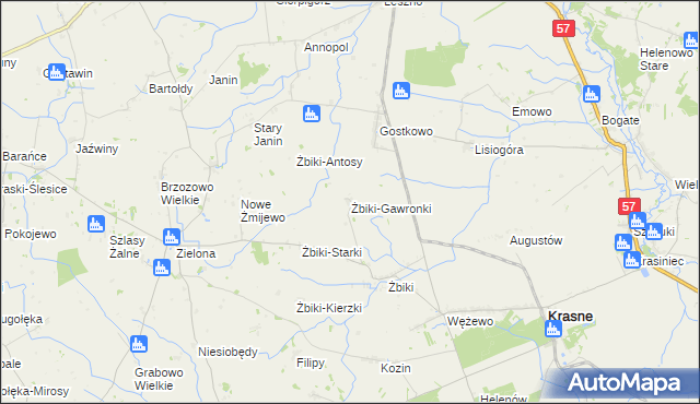 mapa Żbiki-Gawronki, Żbiki-Gawronki na mapie Targeo