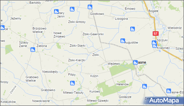 mapa Żbiki gmina Krasne, Żbiki gmina Krasne na mapie Targeo