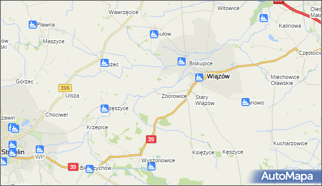 mapa Zborowice gmina Wiązów, Zborowice gmina Wiązów na mapie Targeo