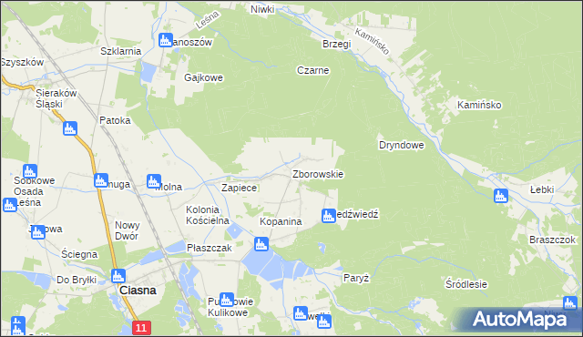 mapa Zborowskie gmina Ciasna, Zborowskie gmina Ciasna na mapie Targeo