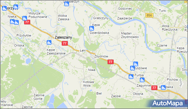 mapa Zbydniów gmina Zaleszany, Zbydniów gmina Zaleszany na mapie Targeo