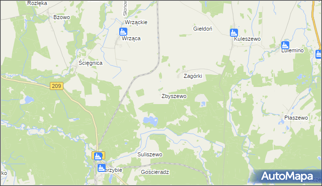 mapa Zbyszewo gmina Kobylnica, Zbyszewo gmina Kobylnica na mapie Targeo