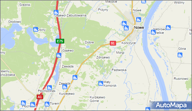 mapa Zdrojewo gmina Nowe, Zdrojewo gmina Nowe na mapie Targeo