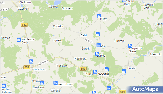 mapa Zdrojki gmina Wyszki, Zdrojki gmina Wyszki na mapie Targeo