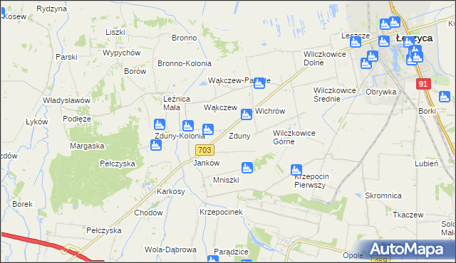 mapa Zduny gmina Łęczyca, Zduny gmina Łęczyca na mapie Targeo