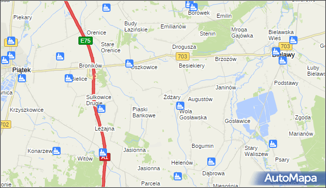 mapa Żdżary gmina Bielawy, Żdżary gmina Bielawy na mapie Targeo