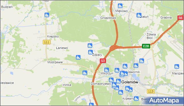 mapa Żdżary gmina Goleniów, Żdżary gmina Goleniów na mapie Targeo