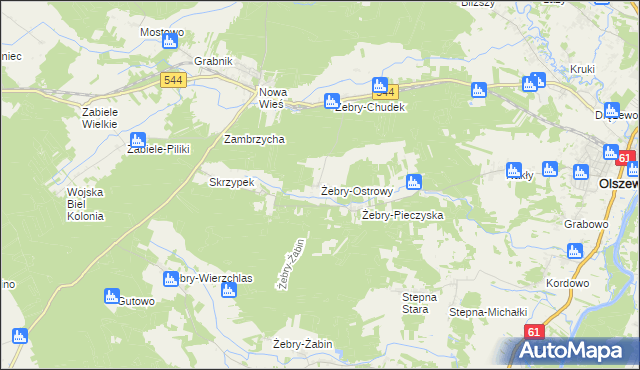 mapa Żebry-Ostrowy, Żebry-Ostrowy na mapie Targeo