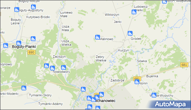 mapa Żebry Wielkie, Żebry Wielkie na mapie Targeo