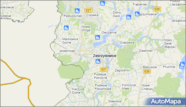 mapa Zebrzydowice powiat cieszyński, Zebrzydowice powiat cieszyński na mapie Targeo