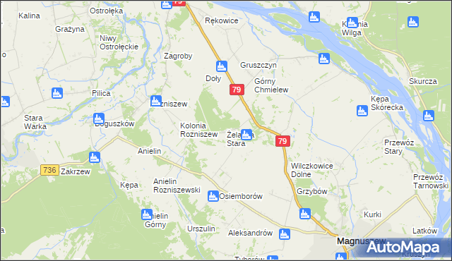 mapa Żelazna Stara gmina Magnuszew, Żelazna Stara gmina Magnuszew na mapie Targeo