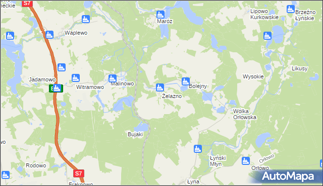 mapa Żelazno gmina Nidzica, Żelazno gmina Nidzica na mapie Targeo