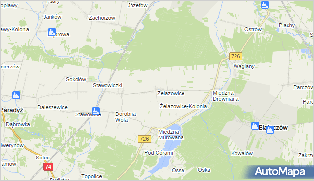 mapa Żelazowice, Żelazowice na mapie Targeo