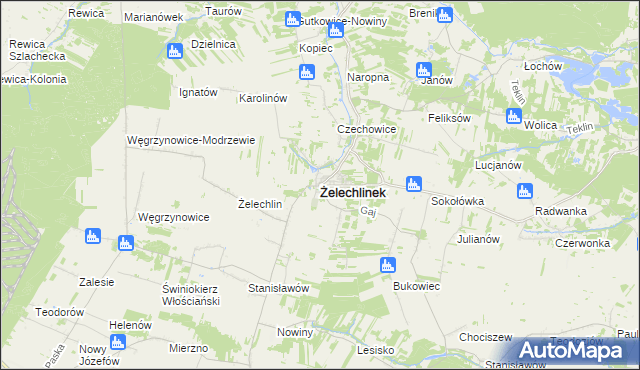 mapa Żelechlinek, Żelechlinek na mapie Targeo