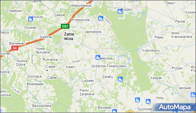 mapa Żelechów gmina Żabia Wola, Żelechów gmina Żabia Wola na mapie Targeo