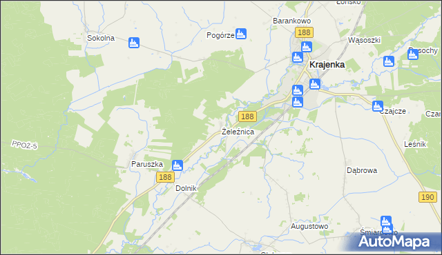 mapa Żeleźnica gmina Krajenka, Żeleźnica gmina Krajenka na mapie Targeo