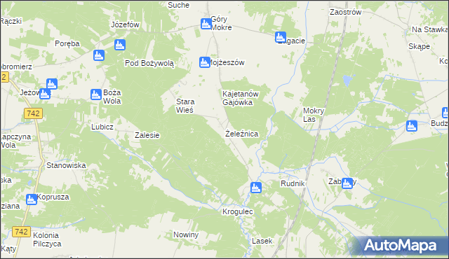 mapa Żeleźnica gmina Przedbórz, Żeleźnica gmina Przedbórz na mapie Targeo