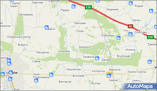 mapa Zelgoszcz gmina Wartkowice, Zelgoszcz gmina Wartkowice na mapie Targeo