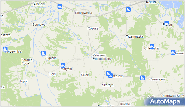 mapa Żeliszew Podkościelny, Żeliszew Podkościelny na mapie Targeo