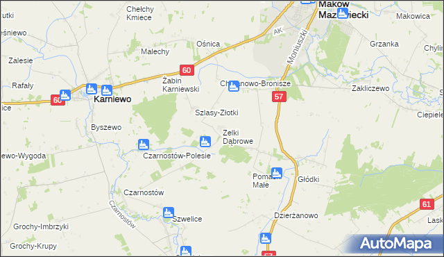 mapa Zelki Dąbrowe, Zelki Dąbrowe na mapie Targeo