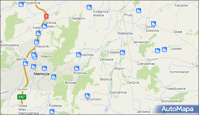 mapa Żelowice, Żelowice na mapie Targeo