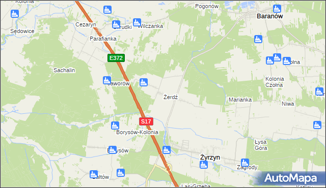 mapa Żerdź gmina Żyrzyn, Żerdź gmina Żyrzyn na mapie Targeo