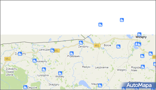 mapa Żerdziny gmina Dubeninki, Żerdziny gmina Dubeninki na mapie Targeo