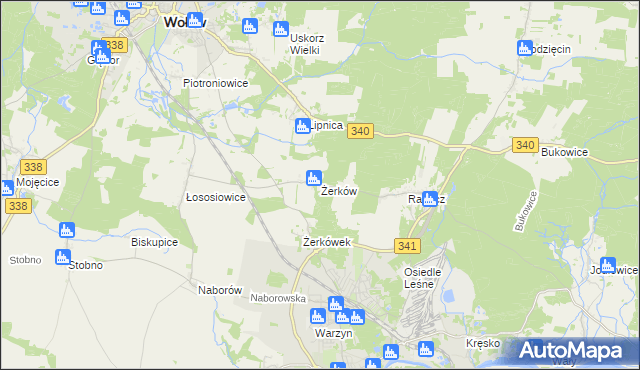 mapa Żerków gmina Brzeg Dolny, Żerków gmina Brzeg Dolny na mapie Targeo