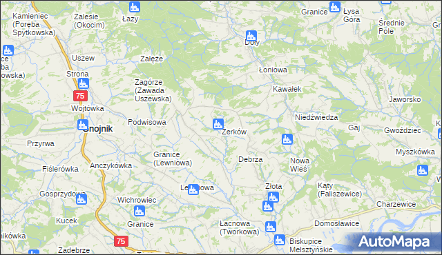 mapa Żerków gmina Gnojnik, Żerków gmina Gnojnik na mapie Targeo