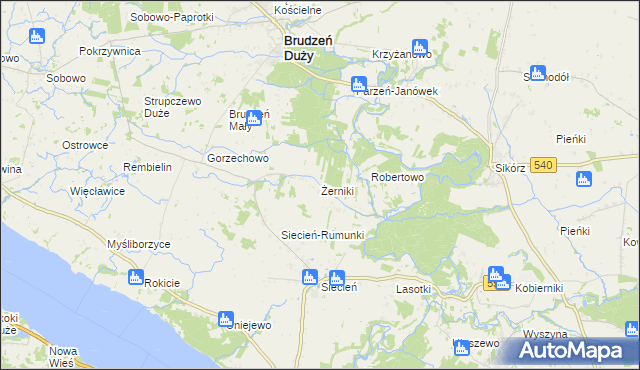 mapa Żerniki gmina Brudzeń Duży, Żerniki gmina Brudzeń Duży na mapie Targeo