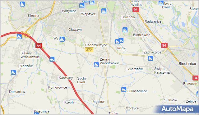 mapa Żerniki Wrocławskie, Żerniki Wrocławskie na mapie Targeo