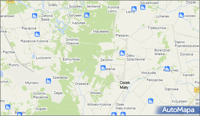 mapa Żeromin gmina Osiek Mały, Żeromin gmina Osiek Mały na mapie Targeo