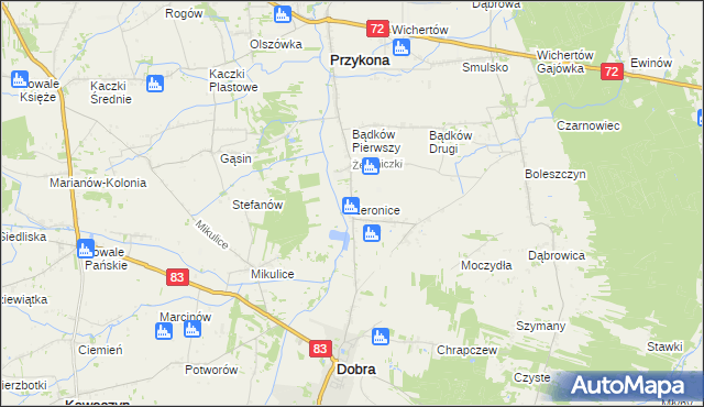 mapa Żeronice gmina Dobra, Żeronice gmina Dobra na mapie Targeo