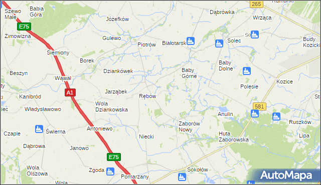 mapa Zieleniec gmina Gostynin, Zieleniec gmina Gostynin na mapie Targeo