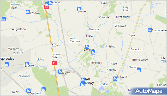 mapa Zieleniec gmina Nowe Ostrowy, Zieleniec gmina Nowe Ostrowy na mapie Targeo