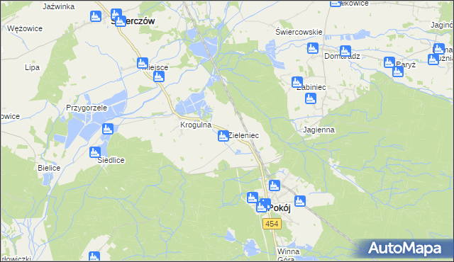 mapa Zieleniec gmina Pokój, Zieleniec gmina Pokój na mapie Targeo