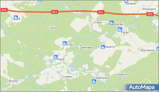 mapa Zieleniewo gmina Bobolice, Zieleniewo gmina Bobolice na mapie Targeo